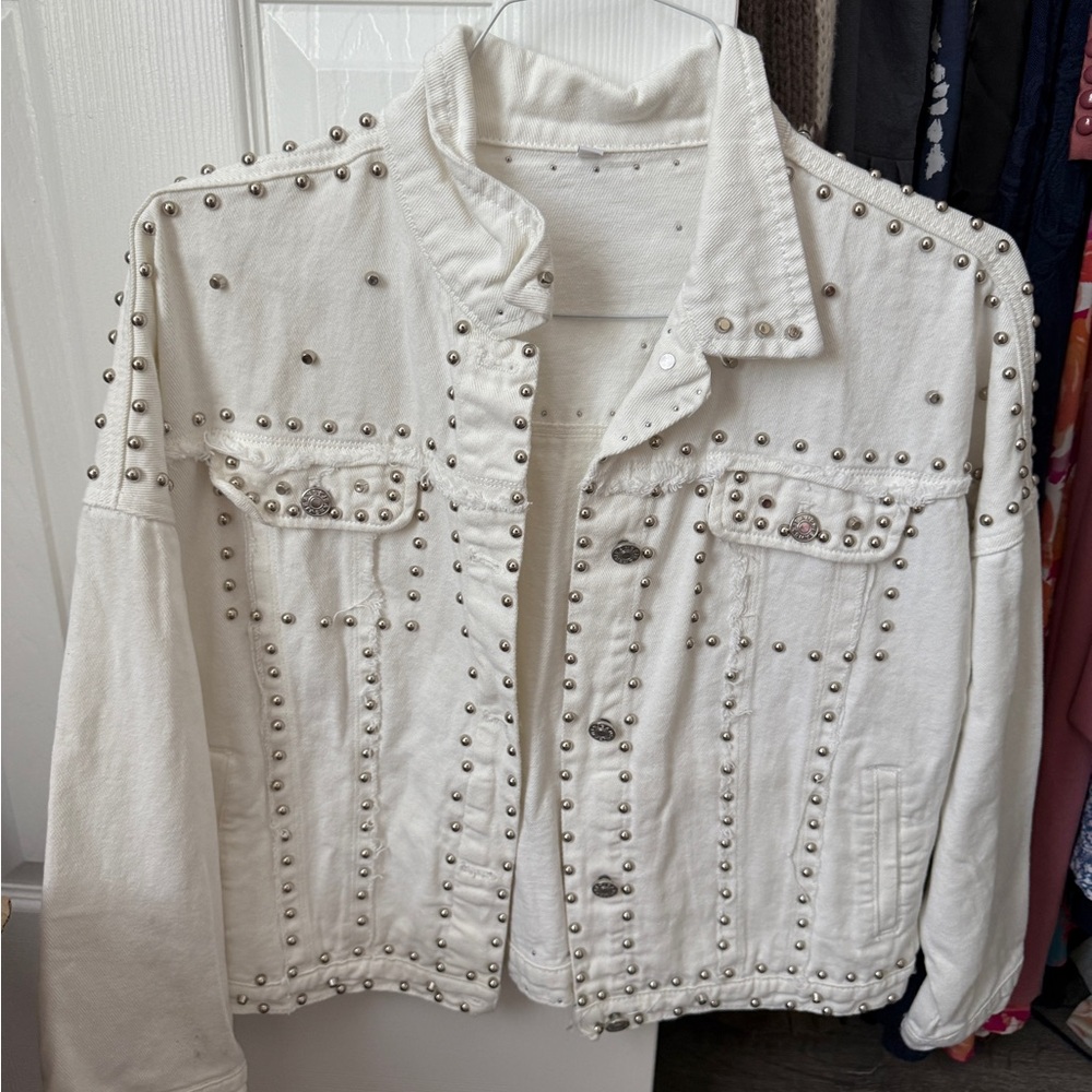 Studded White Denim Jacket